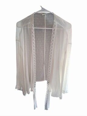 Maurices White Sheer Crochet-Trim Kimono